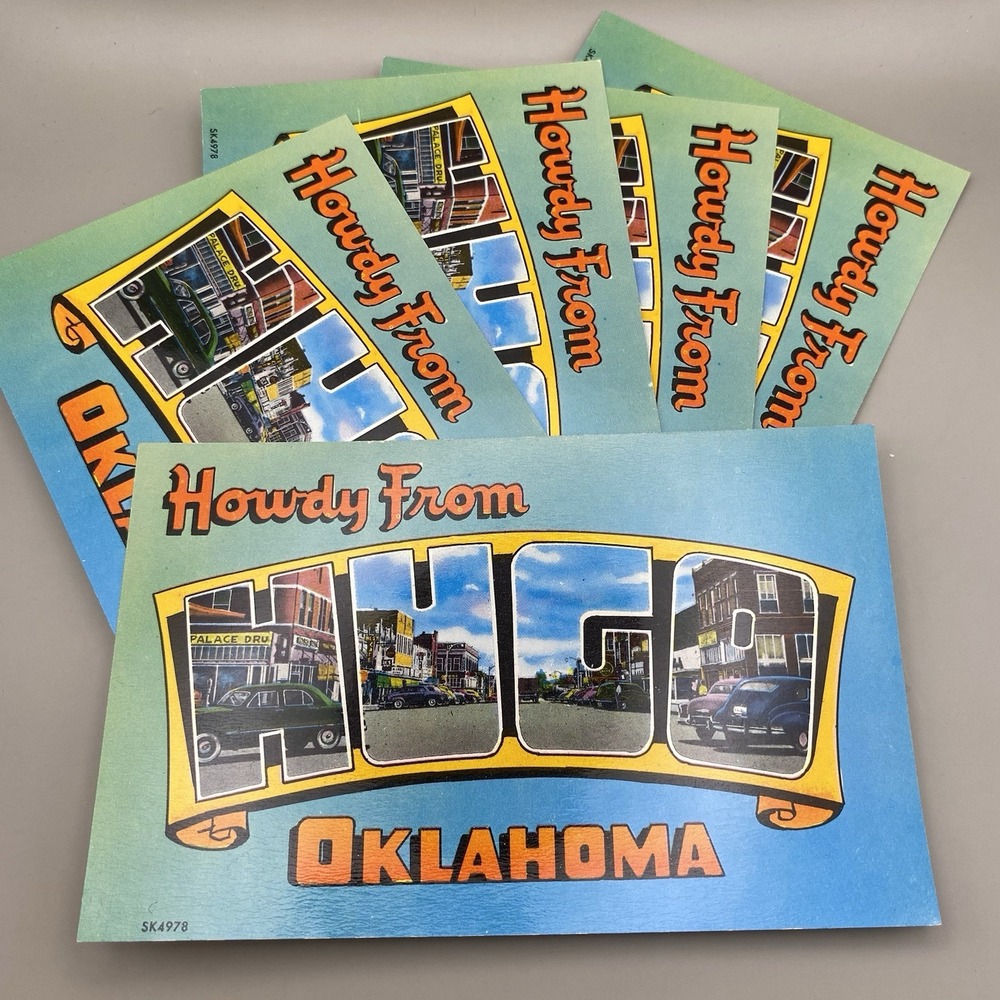 Lot of 5 Vintage Howdy from Hugo OK Large Letter ShiniColor 1950s Postcards